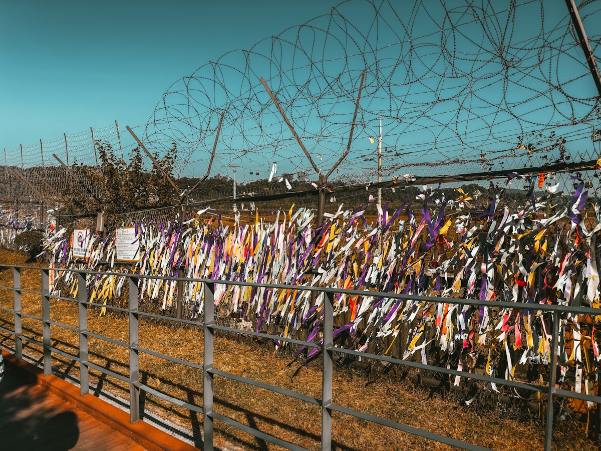Korean DMZ border fence guard towers Paju South Korea