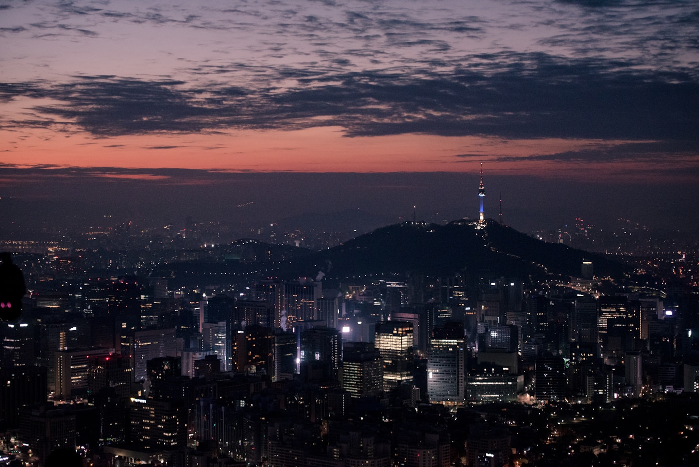 Seoul city skyline at night N Seoul Tower