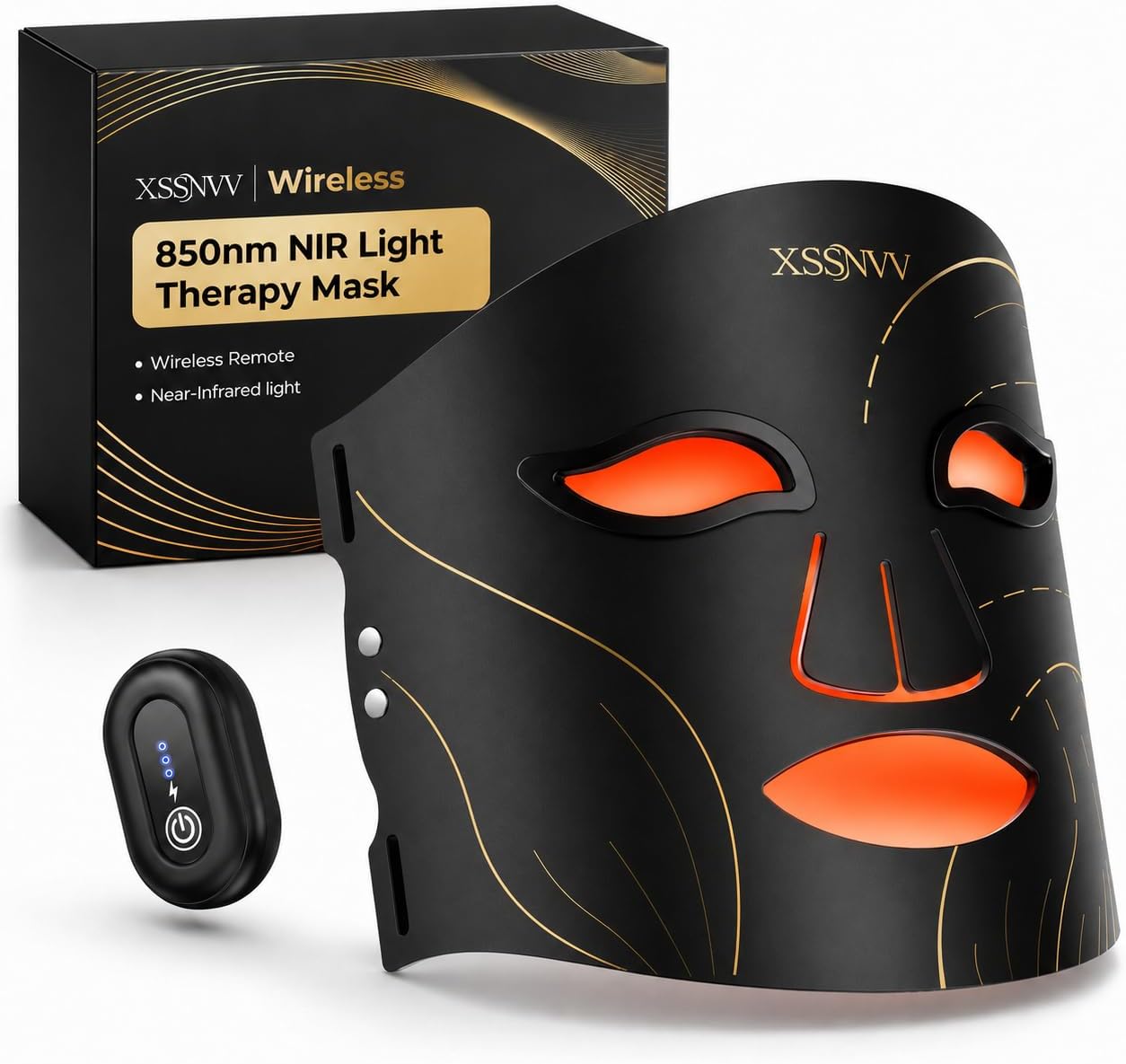 Korean LED face mask with 850nm NIR light therapy, wireless remote and charging dock