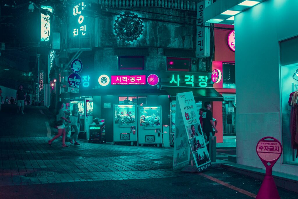 Seoul neon street at night in Hongdae