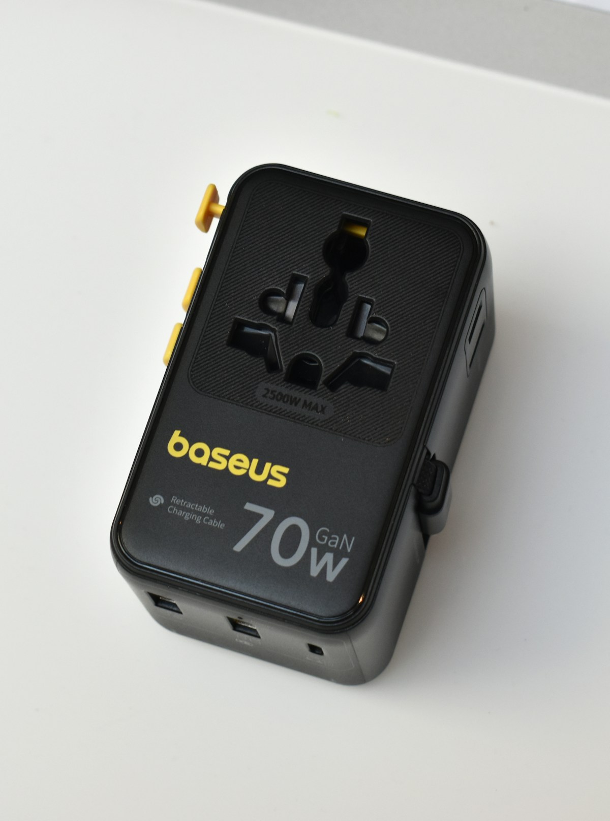 Universal travel adapter with USB-C and USB-A ports — works in China, Japan, Korea and 150+ countries