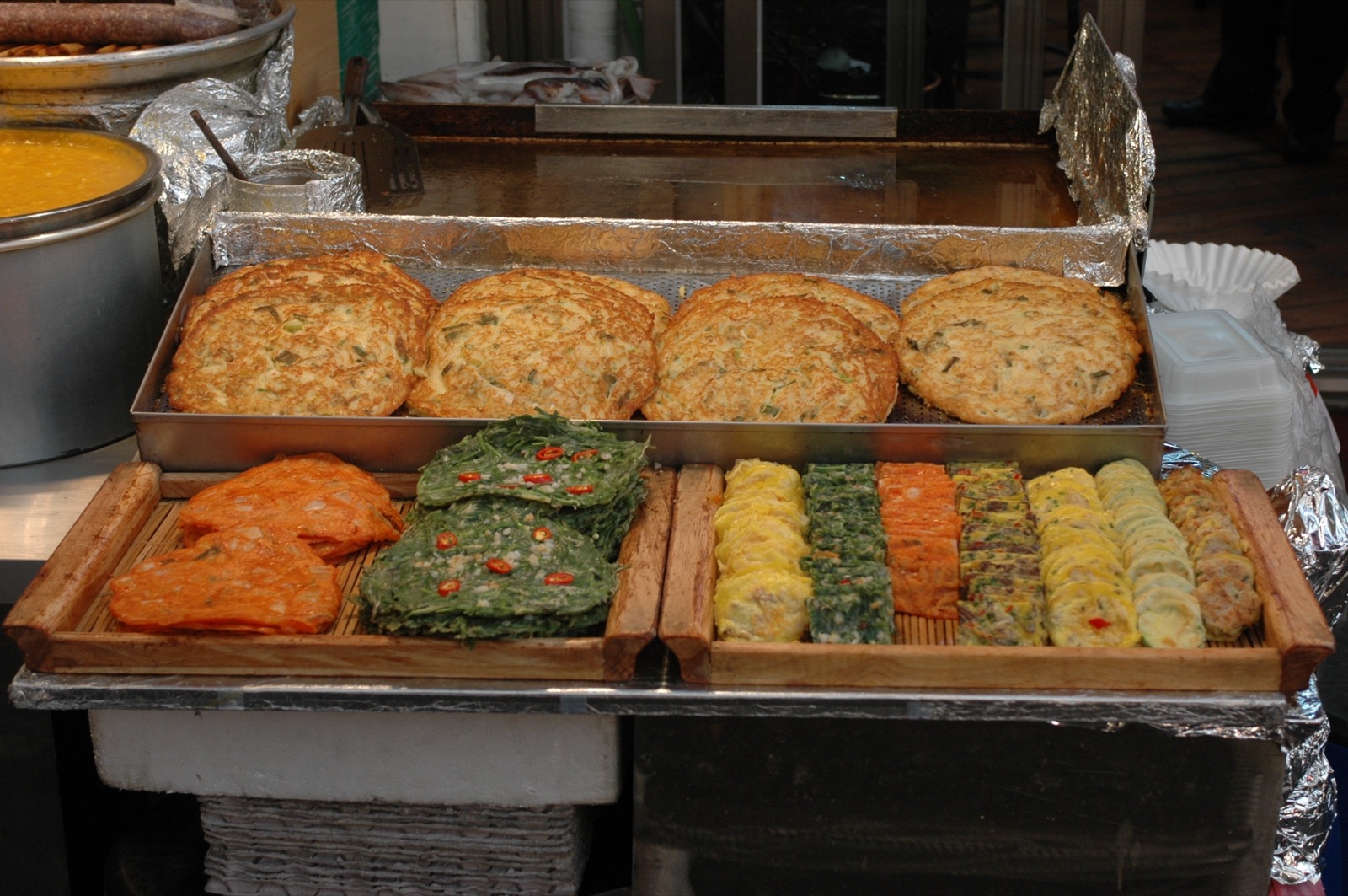 Bindaetteok mung bean pancakes at Gwangjang Market