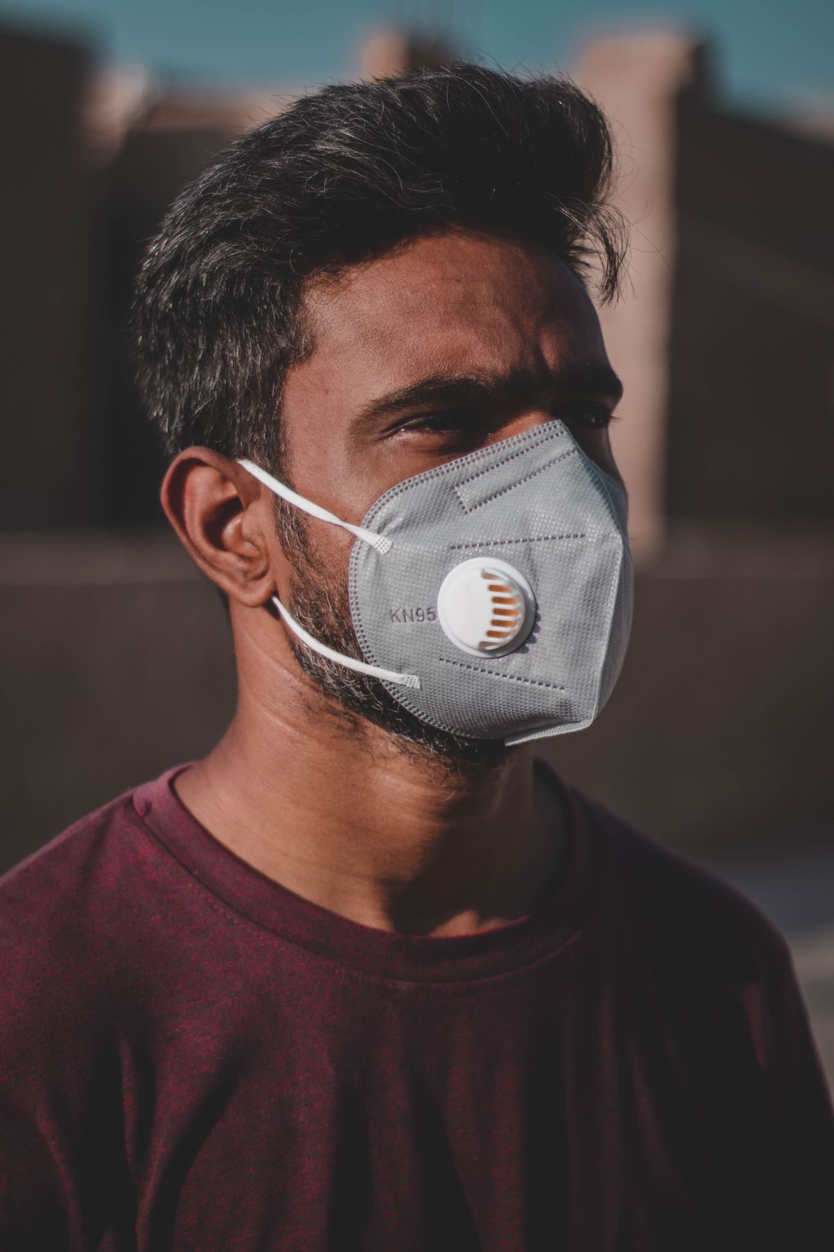 Person wearing KF94 mask outdoors