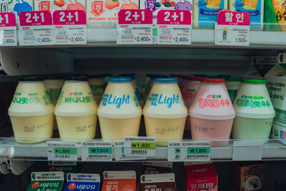 Korean drinks in Seoul convenience store fridge
