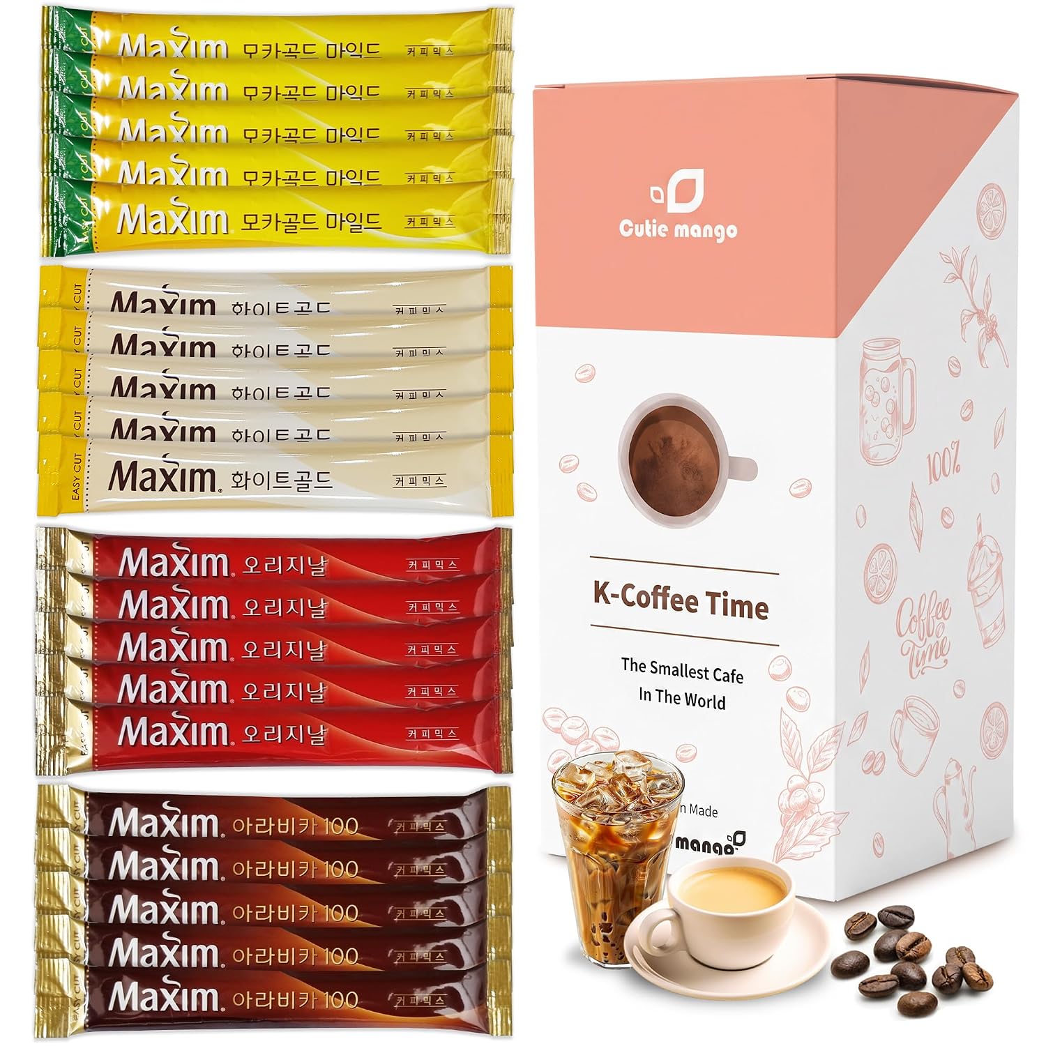 Maxim Korean Instant Coffee Variety Pack, 4 Flavors