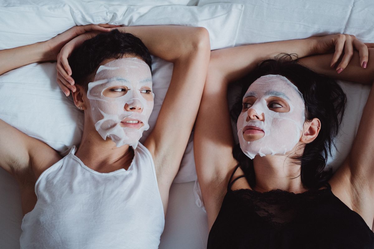 Friends enjoying Korean sheet mask skincare routine