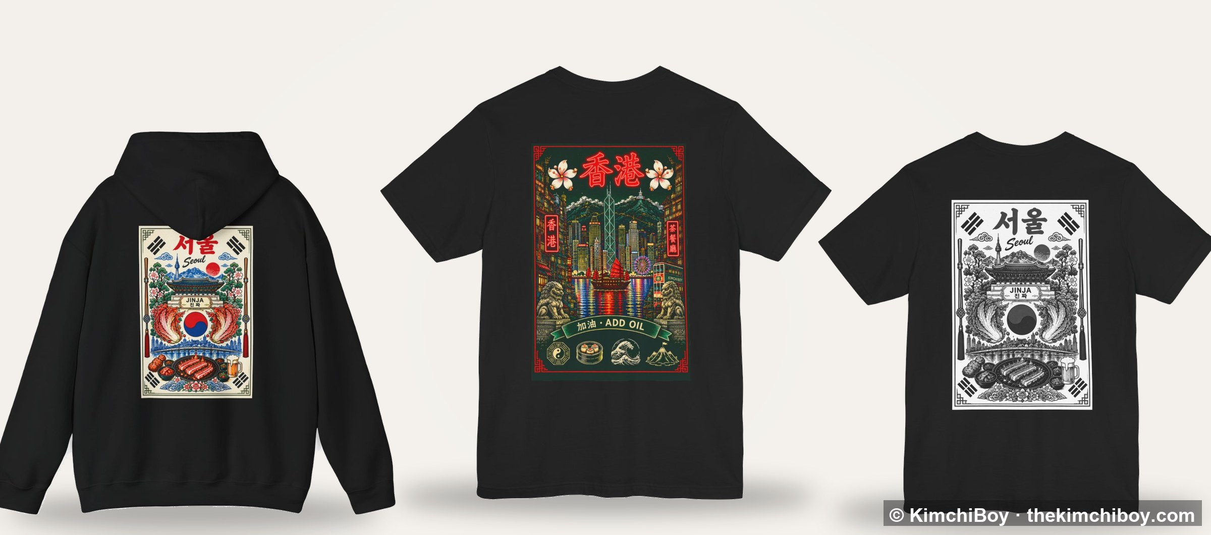 KimchiBoy Cities collection — Seoul and Hong Kong t-shirts and hoodies