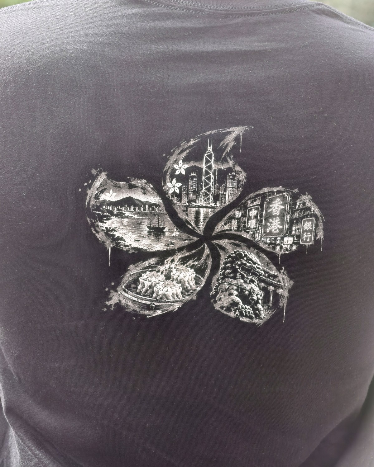 Hong Kong tee back print close-up